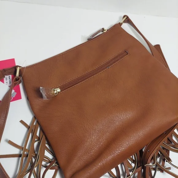 NWT VIETA Fringed Rhinestone Crossbody Purse Brown Faux Leather Back Pocket - Picture 8 of 15